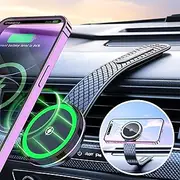 Pocaton for MagSafe Car Mount Charger, Magnetic Wireless Charger Car 15W Ultra Fast Charging Powerful Magnet Adjustable Angle Stability Easy Installation Phone Holder Car with Charging Function