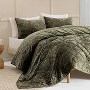 SHALALA Velvet King Size Comforter Set,King Quilt Bedding Set,Lightweight Comforters,Luxury Diamond Quilting Bedspread and Coverlet for All Season(Dark Green)