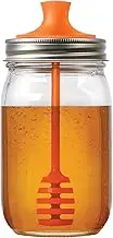 Jarware Honey Dipper Lid for Regular Mouth Mason Jars, Orange, 16-Ounce