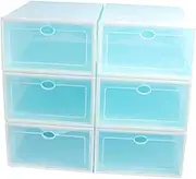 Luxshiny 6PCS Box Stackable Transparent Shoe Storage Boxes with Blue Base and White Frame for Organizing Footwear Closets Entryways and Under Beds