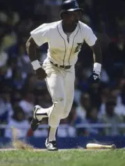 Chet Lemon Detroit Tigers batting at a game v the California Angel- Old Photo 1
