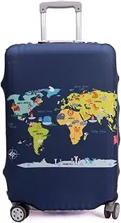 [Madifennina] Madfifennina Washable Spandex Travel Luggage Protector Baggage Suitcase Cover Fit 23-32 Inch, Map, M(23"-25" luggage)