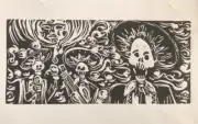 Skeleton Mariachi Band Dia de los Muertos Linocut Print Original Handmade Art