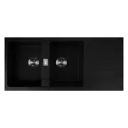 116X50CM Kitchen Sink Granite Stone Double Bowls Overflow Kitchen Sinks in Black
