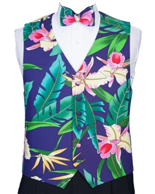 Men's Island Floral Tuxedo Vest and Bow Tie