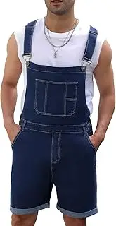 [Beitiny] Mens Denim Shorts Bib Overall Jean Romper Casual Loose Fit Walkshort Summer Jumpsuit Coveralls with Zipper