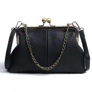 Women Classical Kiss Lock Clutch with Chain Strap Shoulder Bag Purse Wallet