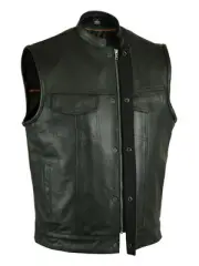 MEN'S SON OF ANARCHY HIDEN ZIPPER LEATHER MOTORCYCLE VEST 2 GUN POCKETS INSIDE