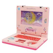 Laptop Educational Learning Computer, Simulator Notebook Toy Intelligence Early Education With Light And Music Child Gift , LCD Screen, Keyboard and Mouse Included (Pink)