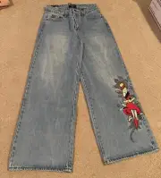 NWT!! ED HARDY Women's Love Kills Slowly Light Denim Jeans 30 Wide Leg Bin 324