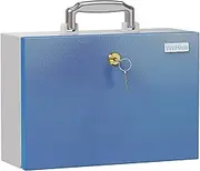 Safe Box with Key, Small Safe Deposit Box for Home Storage Fireproof Waterproof Documents Bag, Money, Medicine, Batteries, Portable Handle & Anti-Pry Design, 0.3 Cubic Feet, 12.6x8.6x4.7 In