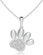 [Angara] Natural pave-Set Diamond Paw Print Pendant Necklace in Sterling Silver/14ct Solid Gold for Women | April Birthstone Jewellery for Her