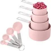 8 Pieces Measuring Cups and Spoons Set / Nesting Stainless Steel,Pink
