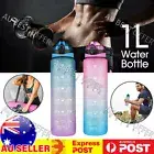 1L Water Bottle Motivational Drink Flask Time Markings BPA Free Sport Gym AUS