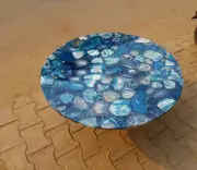 Natural Blue Agate Round Center Table, Coffee Table Collectible Kitchen Table