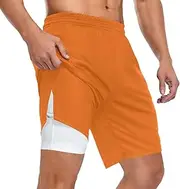 [ZZXXB] Orange Athletic Shorts for Men with Pockets 2 in 1 Quick Dry Running Shorts