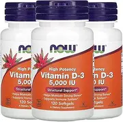 NOW Foods Vitamin D3, 5000 Iu, 120 Softgels (Pack Of 3)