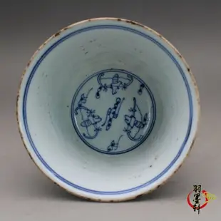 晚清光緒青花手繪福壽紋馬蹄杯茶杯古玩陶瓷古董瓷器老貨收藏擺件