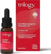 Trilogy Certified Organic Rosehip Oil - Pure Cold-Pressed Rosehip Seed Oil for Scars, Stretch Marks, Fine Lines and Wrinkles, With Omega 3, 6 and 9 for All Skin Types, USDA Certified, 20ml