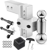 TOPAZ Adjustable Trailer Tow Hitch, Fits 2.5" Receiver, 18500 lbs GTW Aluminum Tow Hitch, Equipped with 2-inch and 2-5/16 inch Dual Ball, Anti-Theft Locking Hooks for Heavy Duty Truck Silver