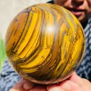 3.57lb Large Natural Gold Tiger's Eye Stone Quartz Crystal Sphere Specimen Reiki