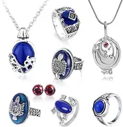 [HJYZY] 8 pcs Vampire Salvatore Damon Stefan finger Family Crest Rings Daywalking Katherine Cosplay Jewelry Accessories Daywalking Katherine Sapphire Elena Gilbert Opening Vervain Locket Necklaces Red