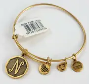 ALEX AND ANI Monogram Initial Letter N Charm Expandable Bracelet Gold Tone 7"