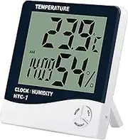 Digital Hygrometer Thermometer Indoor Temperature Humidi Gauge Large Weather Station Alarm Clock with Calendar Hourly Reminder and Max Min ry HTC-1