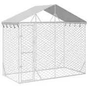 vidaXL Dog Kennel Outdoor Dog Crate Dog House with Roof Silver Galvanised Steel