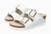 Mephisto Women's Hester White Vernis 130 Two Buckle Straps Flat Sandals