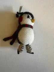 Crate and Barrel PENGUIN ice skating with green/red scarf ORNAMENT -NEW-