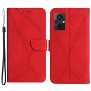 HT05 For Xiaomi Poco M4 5G/M5 4G Imprinted Line Phone Case Wallet Stand Skin-touch PU Leather Cover