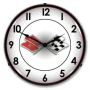 Nostalgic Style Chevy Chevrolet Corvette Flags Backlit LED Lighted Wall Clock