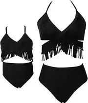 Family Matching Sexy Black Bikinis Set Swimsuit Women Girls Swimwear New Female Swimming Bathing Suits Beachwear