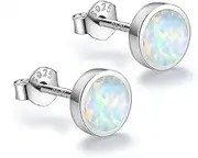 [CUTEFEEL] White Gold Plated Sterling Silver Opal Stud Earrings 3mm-8mm Options, Simulated Opal Dot Studs Hypoallergenic Jewelry