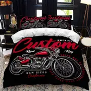 v1976 Bed Sheets Motorcycle Rider Bedding Set,Duvet Cover Comforter Bed Set Quilt Cover Pillowcase,King Queen Twin Size Boys Girls Adult 3-Piece Beddi