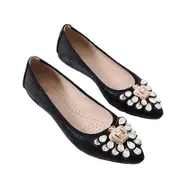 Nevenka Women Flat Shoes Rhinestone Sparkly Comfort Slip Ons Shoes-Black3