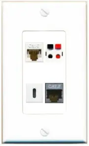 [4 Ports] CAT6 CAT7 SPEAKER USBC Wall Plate DecorZ White