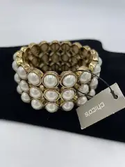 Chico's Alora Faux Pearl Goldtone Stretch Bracelet Cuff Original MSRP $49 NWT
