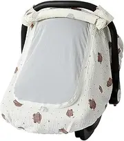 Baby Car Seat Covers with Zippered Mesh Peep Window Infant Stroller Cover, Soft Infant Car Seat Canopy Outdoor Breathable Carseat Canopy for Girls and Boys (Planet Bear)