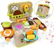 Qizebaby Kitchen Toys for Kid 3 4 5 6 Years Old，Cooking Sets for Kids，Pretend Fruit &Vegetables Accessories with Real Sounds and Light，Trolley Case Toy Accessories Toddler Playset for Boy & Girls