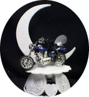 Sexy BLUE Bike Motorcycle wedding Cake topper Crouch Rocket Bike Groom top Funny