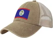 [Generic] Flag of Belize Cowboy Mesh Baseball Cap for Belizean Man Woman Outdoor Adjustable Denim Hat