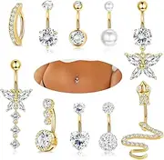 [YADOCA] 10 Pieces 14G Belly Button Piercing for Women Surgical Steel Pink Blue Belly Piercing CZ Butterfly Snake Clicker Navel Rings Body Piercing Jewellery