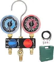 Gearwell AC Gauge Set, Mini Manifold for R22 R134a R1234yf Refrigerant, HVAC Pressure Gauge with Hoses and Adapter for Automotive Air Conditioning