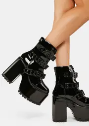 [Y.R.U.] Blackout Smash Strapped Platform Boots