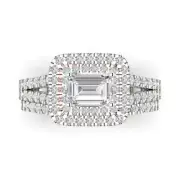 1.7ct Emerald Round Cut Halo anniversary Ring bridal Set 14k 2 tone Solid Gold