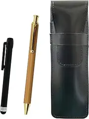 Slim Cowhide Leather Pen Case Black Metal Touch Stick Black Bamboo Pattern Ballpoint Pen Set ASB-ALB-FB300CB