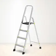 [Asian Paints] TruCare Home Ladder, Foldable with 4 Steps, Durable, Heavy Duty, Anti-Skid Aluminum Ladder | Guard Rail for Safety (4 Steps, Silver)
