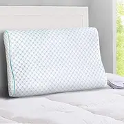 Giselle Bedding Memory Foam Pillow Contoured Cooling Gel Neck Pillows for Sleeping Bed Hotel Cushion with Removable Washable Cool Touch Ice Silk Cover White